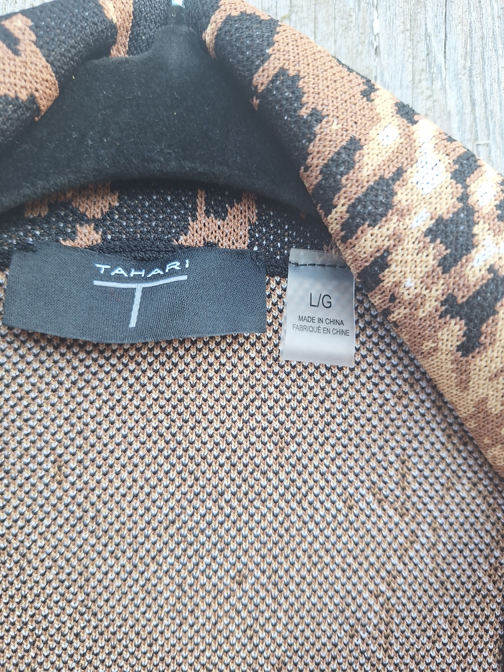 Tahari Leopard-Print Long Cardigan Coat - Brown/Black - Picture 6 of 7